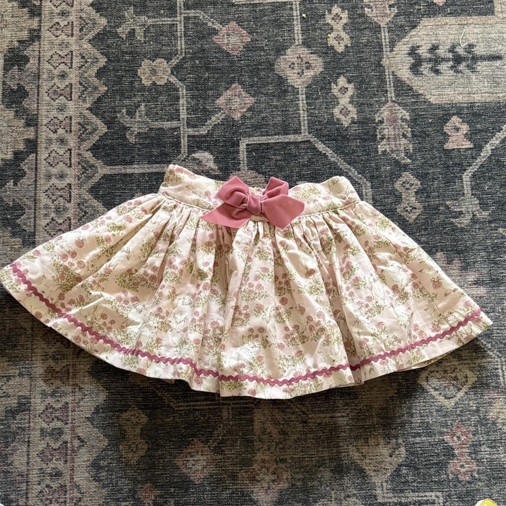 Trotters London Floral bunny skirt with Pink velvet Bow